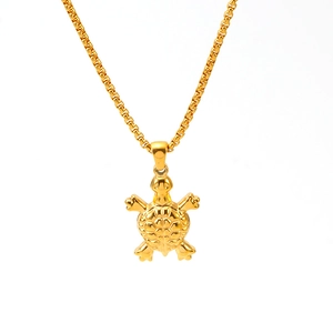 Polished 18K gold-plated stainless steel sea turtle pendant necklace on box chain