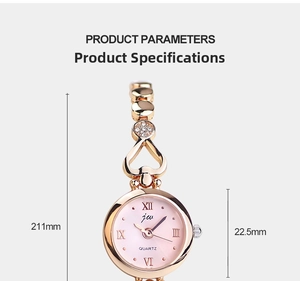 Detailed size parameters of the rose gold women's steel band watch with pink dial