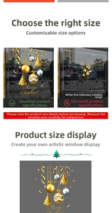 Comparison of different sizes for Christmas gold ball window stickers on a glass storefront