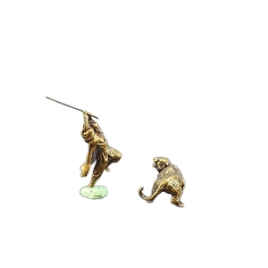 Copper figurine set depicting the classic Chinese scene of Wu Song fighting the tiger