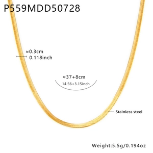 Detailed size chart of gold stainless steel snake chain showing 0.3cm width and length