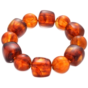 Bracelet artistique en acrylique avec perles carrées et rondes aux tons ambrés chaleureux