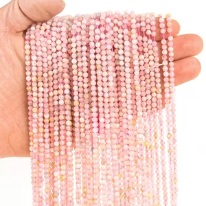 Detail of 3mm faceted pink natural stone beads strands for DIY jewelry making