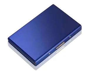 Slim brushed blue anti-theft RFID blocking stainless steel card wallet for men