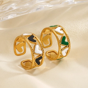 Bague Ouverte En Acier Inoxydable Émaillé En Forme De Cœur Plaqué Or Creux Coloré Bijoux De Mode Pour Femmes