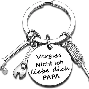 Silver stainless steel keychain with hammer and wrench pendants for Father's Day gift