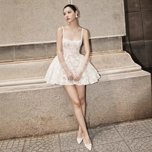 Robe Courte En Dentelle Sans Manches Camisole Jupe Courte Bouffante Ligne A Sexy Fête Pour Femmes Élégant Motif Floral
