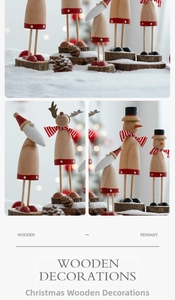 Close-up of handcrafted wooden Christmas ornaments featuring Santa, reindeer, and snowman
