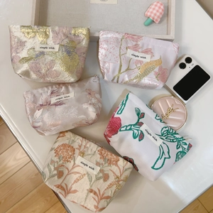 Mini floral jacquard zipper pouch set with elegant embroidery for lipstick and earphones