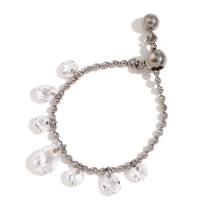 Adjustable silver bead bracelet with multifaceted crystal charms in 18K gold plated steel