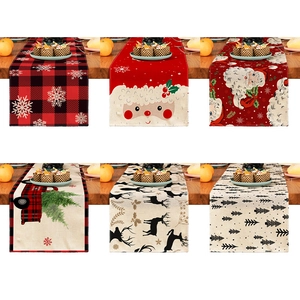 Christmas table runners in six festive patterns with reindeer and Santa Claus designs
