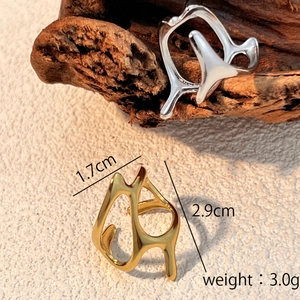 Irregular liquid metal style stainless steel open ring in gold and silver finish