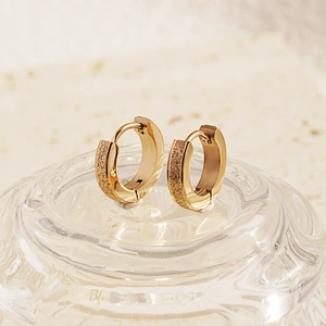 Elegant rose gold titanium steel hoop earrings with frosted finish and snap closure