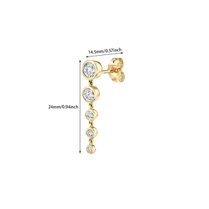 Detailed size parameters of gold tassel earrings with clear sparkling gemstones