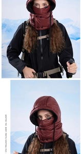 Winter windproof balaclava hood in wine red with warm lining for outdoor skiing