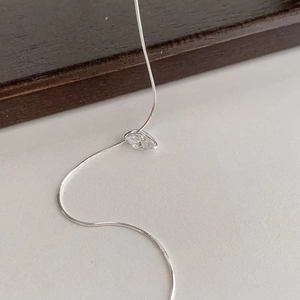 Minimalist 925 sterling silver water drop zircon necklace with sleek silver snake chain