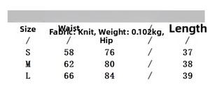 Detailed size chart for elegant knit set showing waist, hip, and length measurements