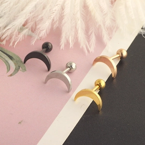 Minimalist 16G crescent moon stainless steel cartilage studs in four metallic finishes