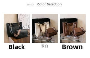 Three-grid detail view showing color options for the leather tote bag and crossbody set