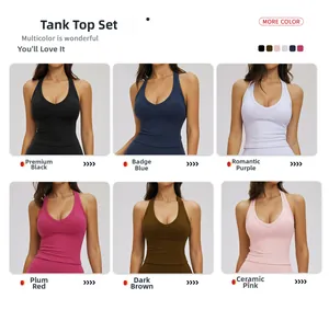 Detailed six-color selection of backless yoga sports sets with halter neck design