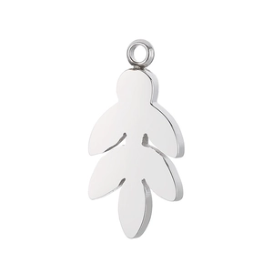 Silver leaf shaped stainless steel pendant charm with ring connector for DIY jewelry