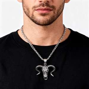 Ram Skull Pendant Necklace Stainless Steel Viking Goat Head Gothic Punk Vintage Jewelry For Men Antique Silver Color