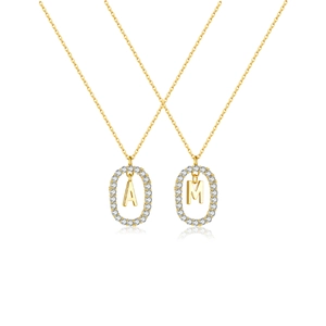 Elegant 18K gold plated S925 sterling silver necklaces with zircon A and M initial pendants
