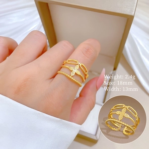 Open Adjustable Flower Ring Gold Plated Copper Multi-layer Hollow Rhinestone Minimalist Fashion Jewelry For Women
