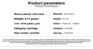 Specifications for S925 sterling silver ball stud earrings in platinum and golden finish
