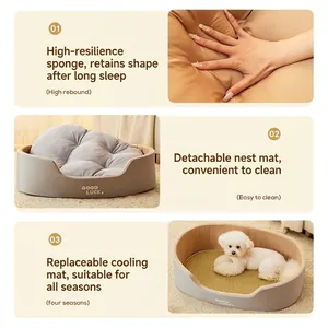 Cama lavable 3 en 1 para mascotas con espuma viscoelástica y alfombra de verano reversible