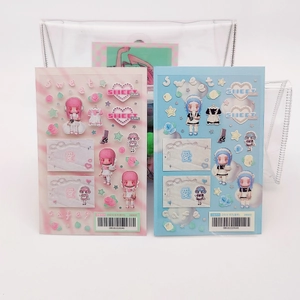 Cute anime girl sticker set in pink and blue styles for Korean style scrapbooking