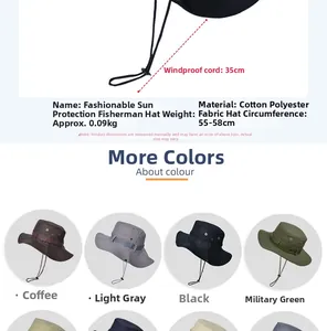 Options de couleurs chapeau soleil avec dimensions, tissu et cordelette de 35cm