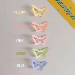 Set of five matte colorful butterfly hair clips in yellow orange pink green and blue