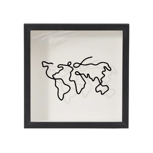 Black square shadow box frame with 3D world map design for travel ticket storage