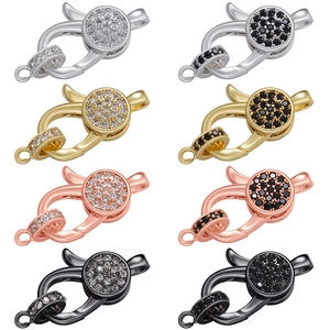 Brass 18K Gold Plated Lobster Clasp Connector With Micro Pave Cubic Zirconia For DIY Necklace Jewelry Making Findings