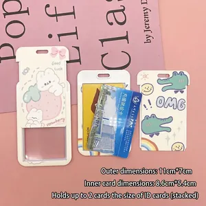 Cartoon acrylic student ID card holder featuring strawberry rabbit and green crocodile