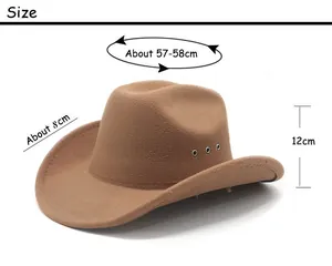 Tableau des tailles du chapeau de cowboy marron avec œillets et bord de 8cm