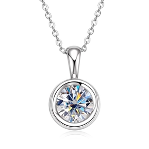 Minimalist S925 sterling silver necklace with a brilliant round moissanite pendant