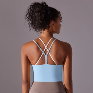 Brassière de sport bleu clair avec dos croisé pour femme fitness et yoga training