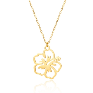 18K PVD gold plated stainless steel hollow hibiscus flower necklace for women