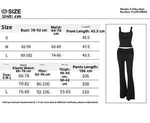 Size chart detail for two-piece ruched tank top set with S, M, L measurements in cm