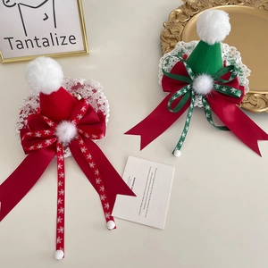 Christmas Mini Hat Hair Clips Velvet Lace Pom Pom Bow Snowflake Xmas Tree Festive Headwear For Women Girls
