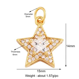 Gold star pendant with white cubic zirconia inlay and 15mm width dimensions
