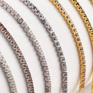 Macro detail of S925 silver tennis bracelets with colorful square-cut zircon stones