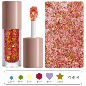 Detailed macro view of 8-color makeup glitter gel set with star and heart shape sequins