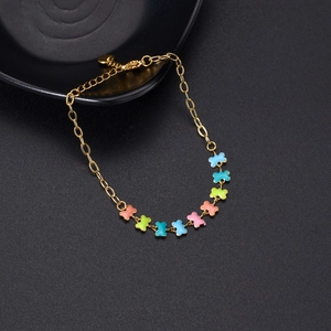 French vintage 14K gold plated stainless steel bracelet with colorful enamel bone charms