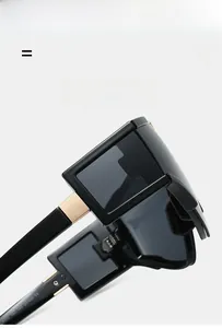 Detail of high-quality golden metal hinge and glossy black frame on cycling sunglasses