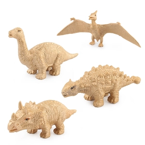 Set of 4 golden Jurassic dinosaur figures including Triceratops and Long-neck dinosaur