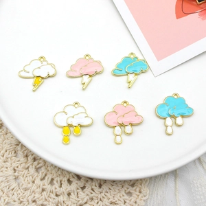 Adorable enamel cloud charms with lightning and raindrops for DIY jewelry making