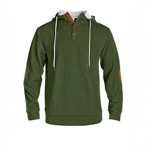 Sweat à capuche matelassé vert armée pour homme avec boutons et coudières